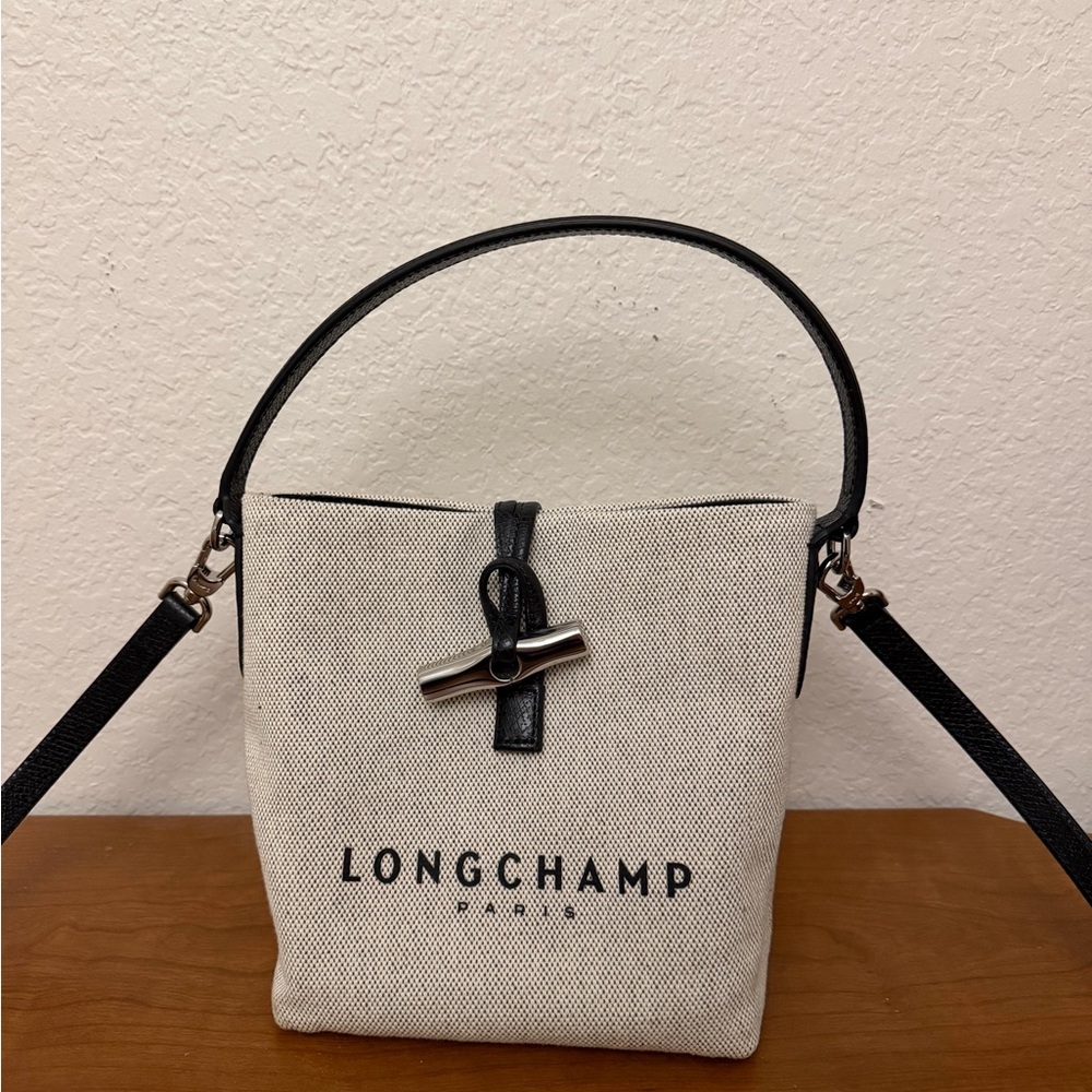 Longchamp Black and Cream Shoulder Bag